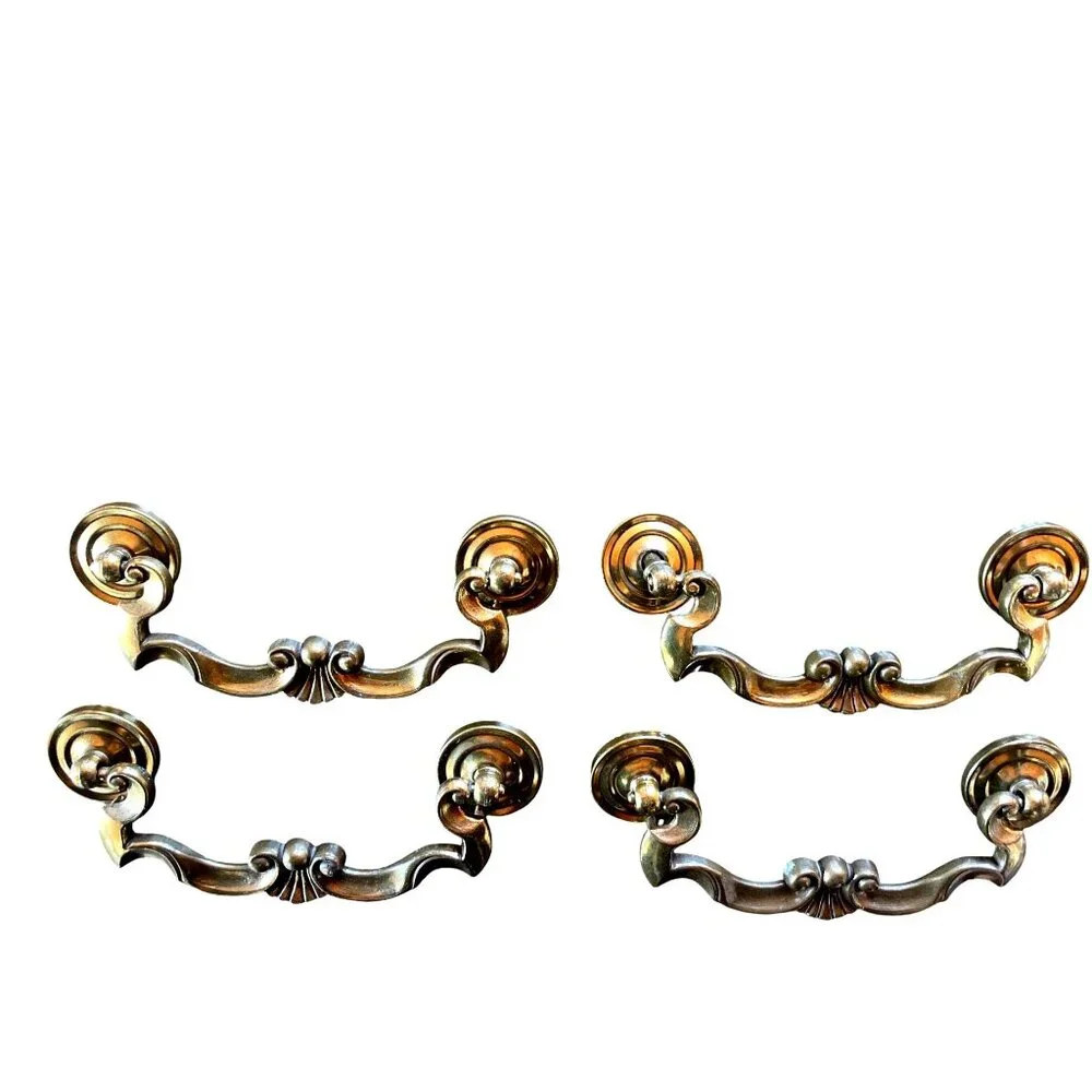 Vintage Brass Drawer Pulls Set Of 4 Ornate Antique Style Handles Elegant Design